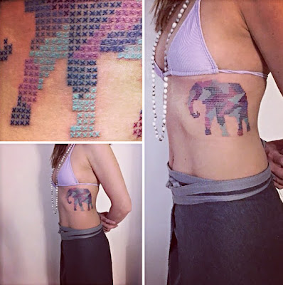 Tatuaje de elefante estilo punto y en cruz