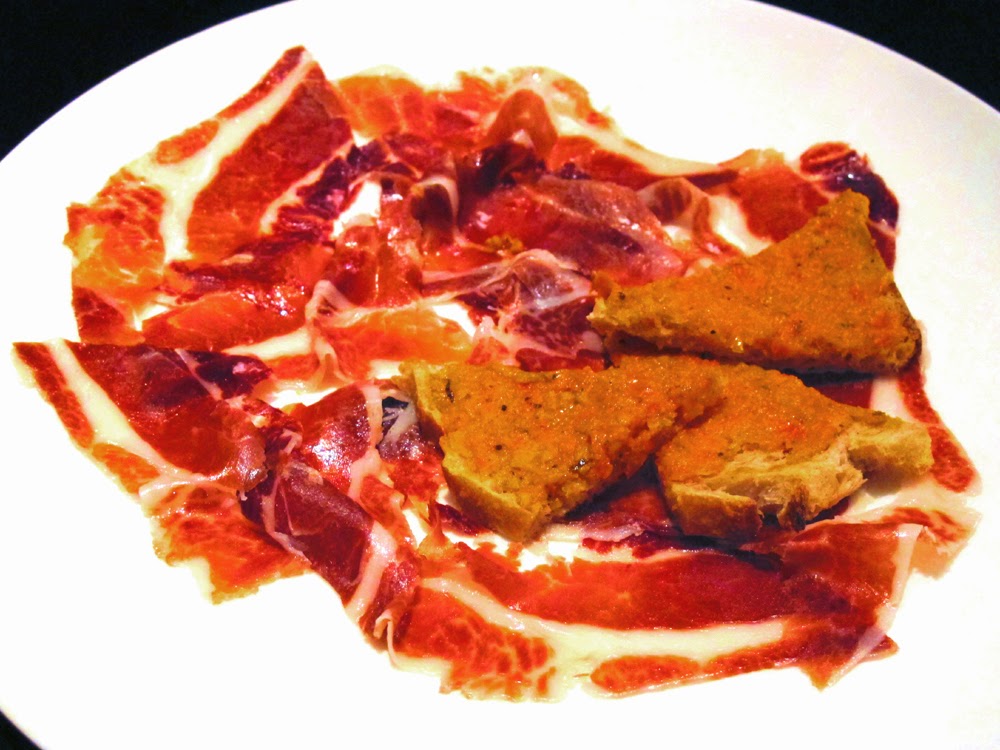 Iberian bellota ham at Le Dome du Marais restaurant in Paris