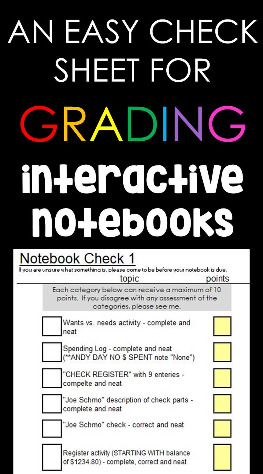 moden Forsøg Kridt Scaffolded Math and Science: An easy check sheet for grading interactive  notebooks