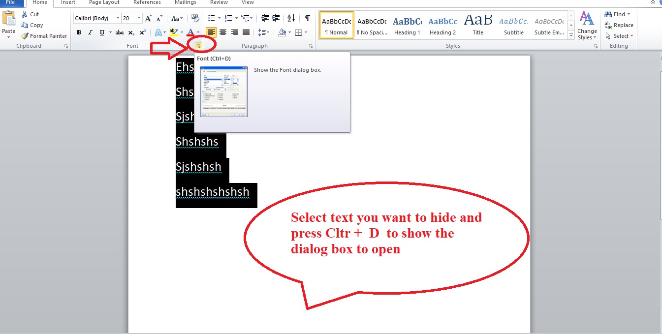 how to show hidden text on word