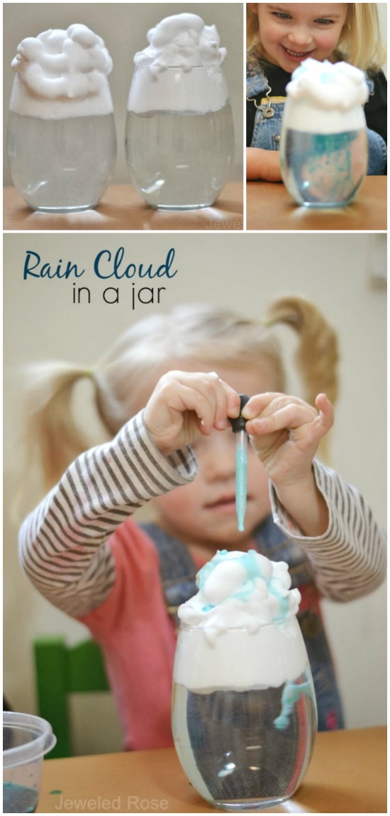 Rainclouds in a Jar: Teach kids all about rain with this easy & fun experiment FUN SCIENCE: MAKE RAIN CLOUDS IN A JAR! #scienceforkids #raincloudsinajar #springactivities