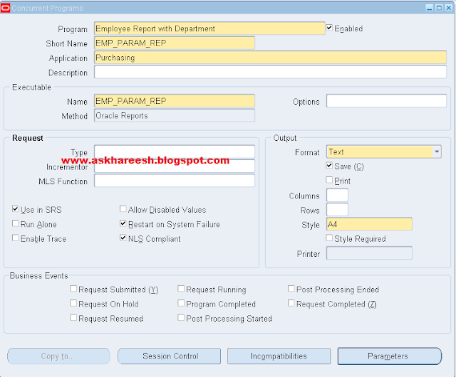 Report Registration with Parameters in Oracle Apps, askhareesh blog for Oracle Apps