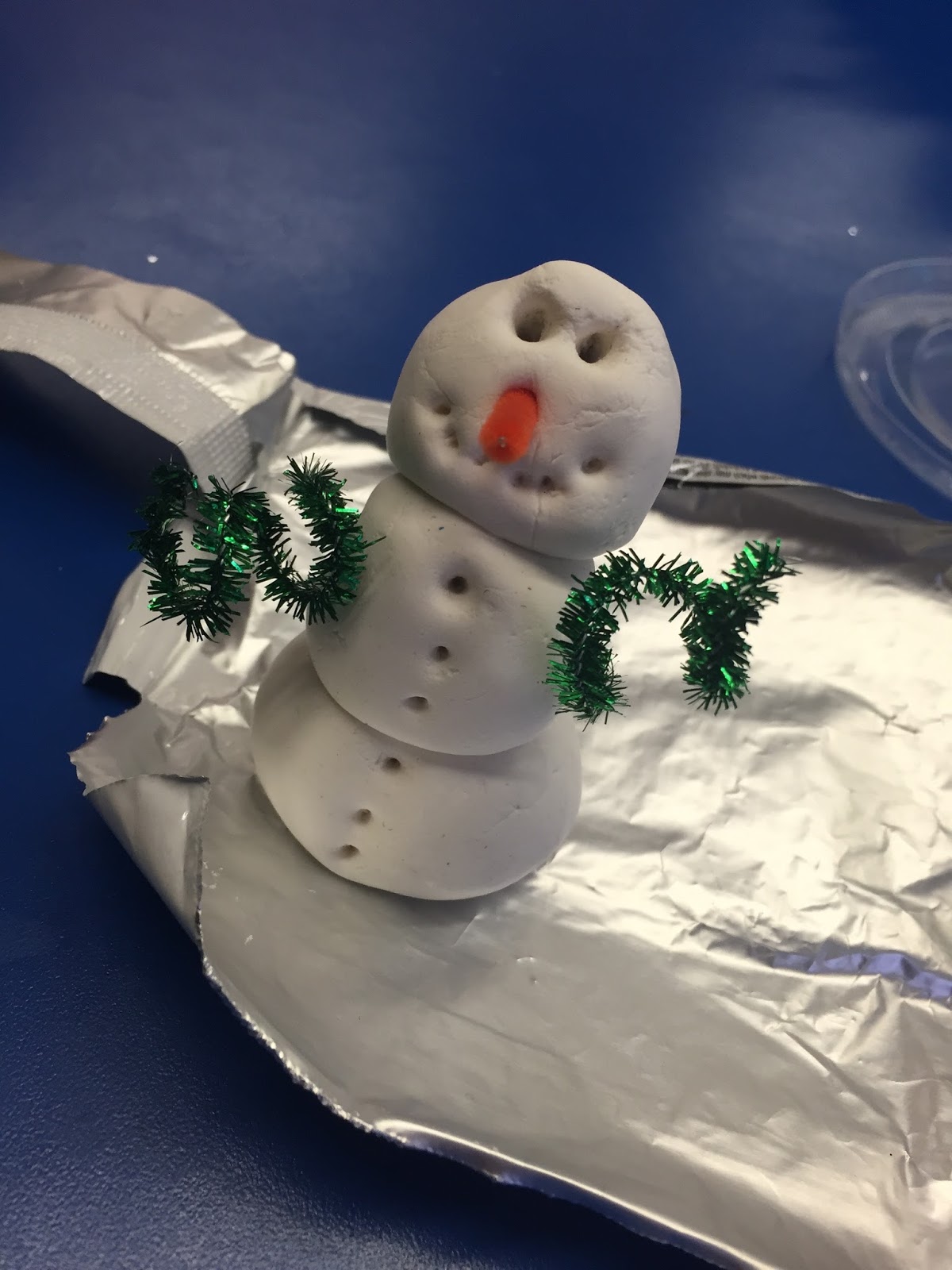 Mr.Hay's Art class Clay Snowman Sculptures
