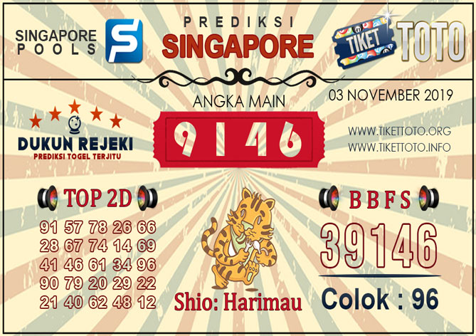 Prediksi Togel SINGAPORE TIKETTOTO 03 NOVEMBER 2019