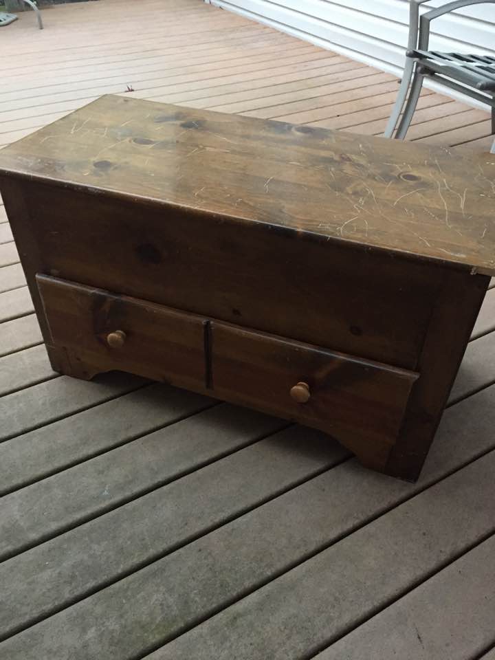 Shaker style blanket chest in damaged condition. Shaker style blanket chest in damaged condition.