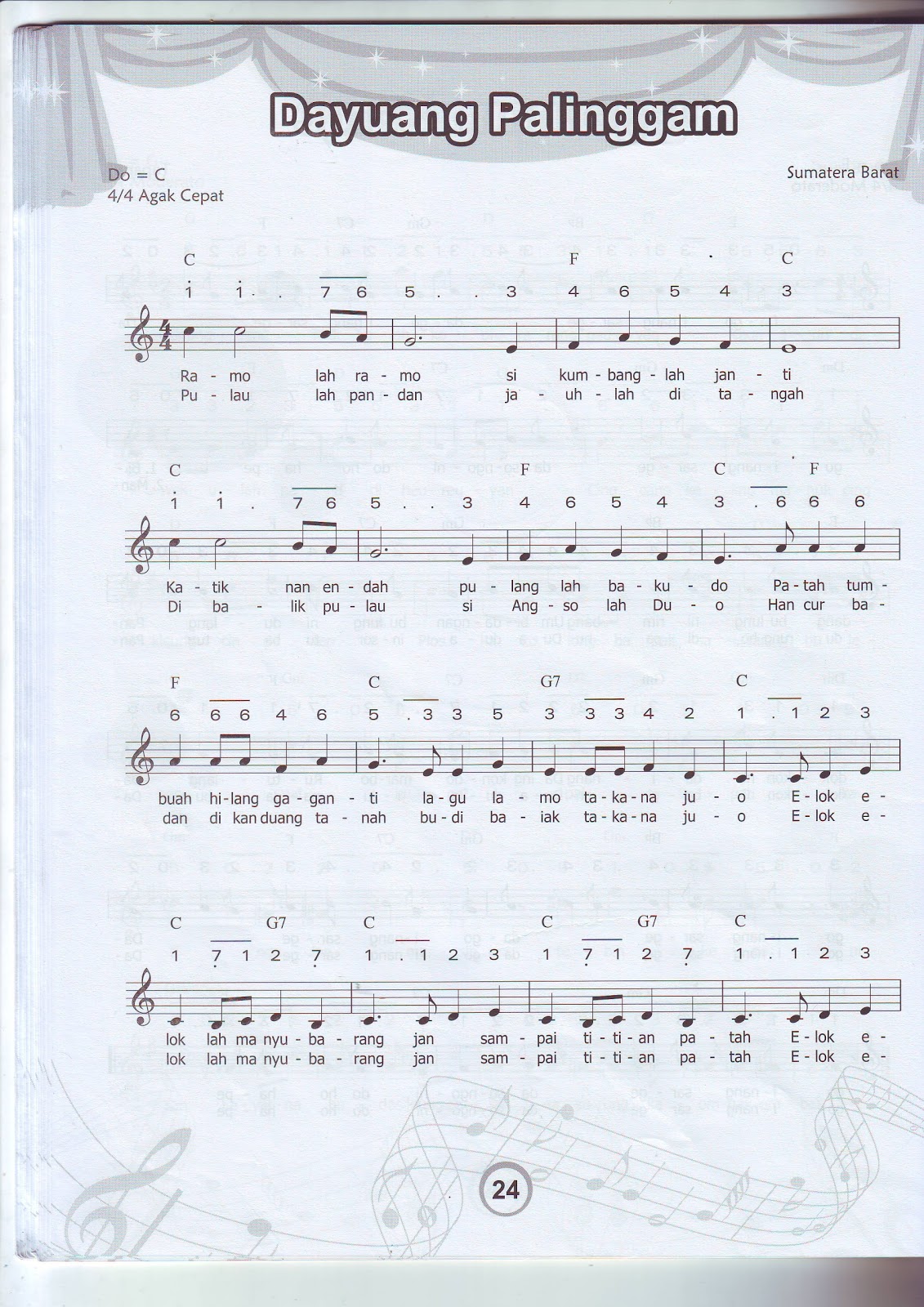32 Lagu Daerah Dengan Not Angkan Dan Not Balok