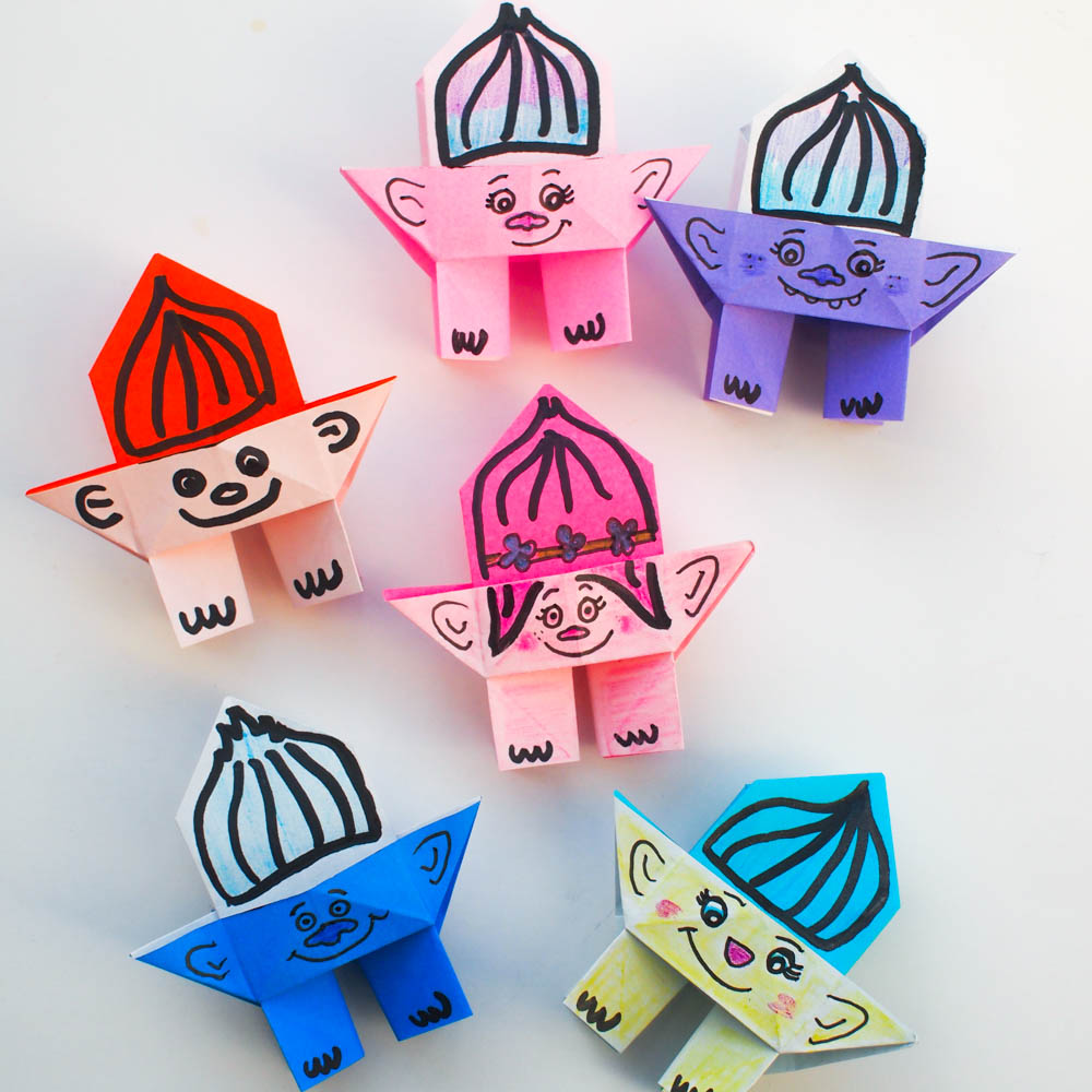 origami troll dolls pink stripey socks
