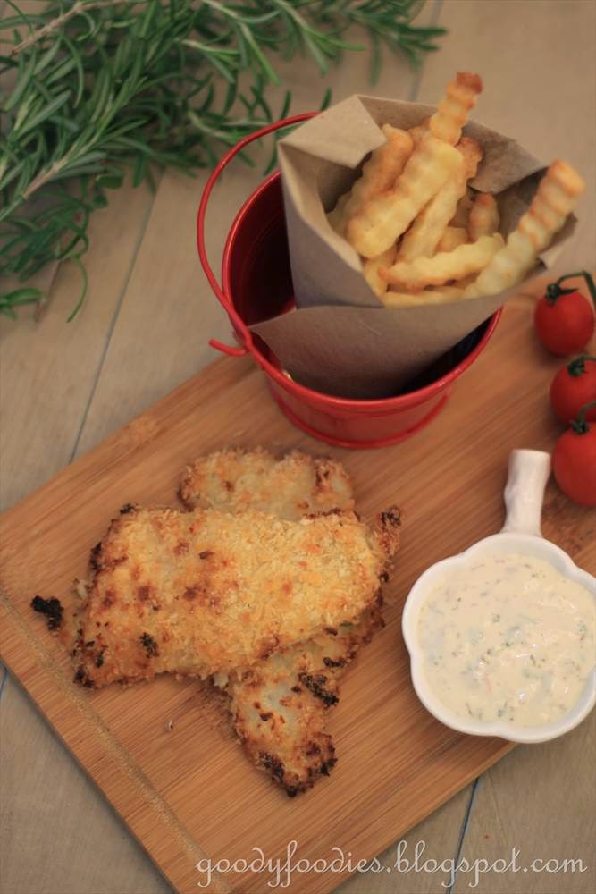 GoodyFoodies: Recipe: Oven-Baked Fish and Chips + Easy Tartare Sauce
