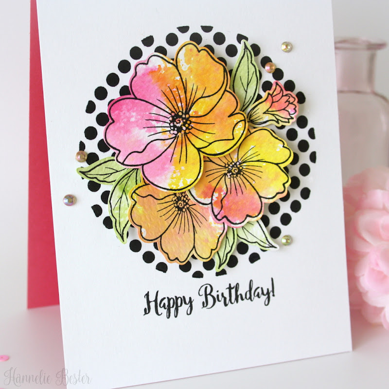 Flowers & polka dot birthday card - Mudra - Hannelie Bester
