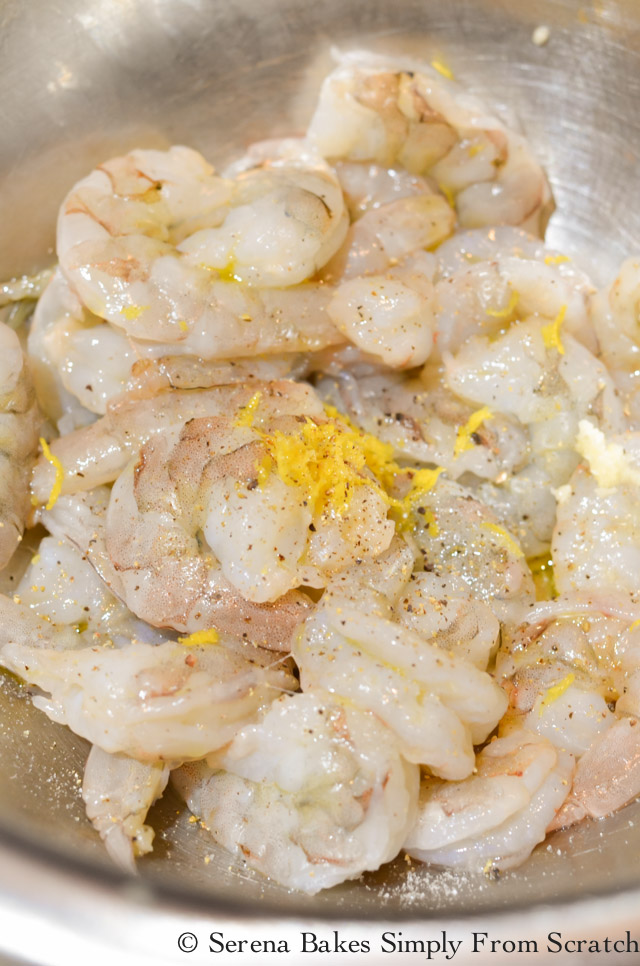 Roast Shrimp with olive oil, lemon zest, salt, and pepper.
