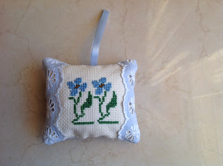 cross stitch scented pillows, easy homemade gifts