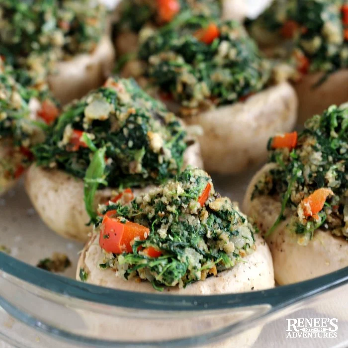 Easy Vegetarian Stuffed Mushrooms in pan 