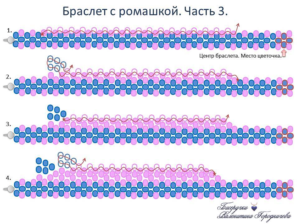 Схема плетения браслета из бисера ромашки