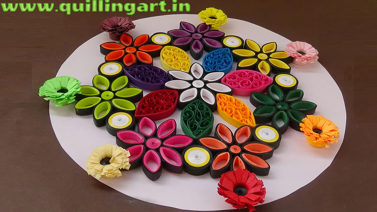 Paper Quilling Rangoli Designs by using quilled flowers