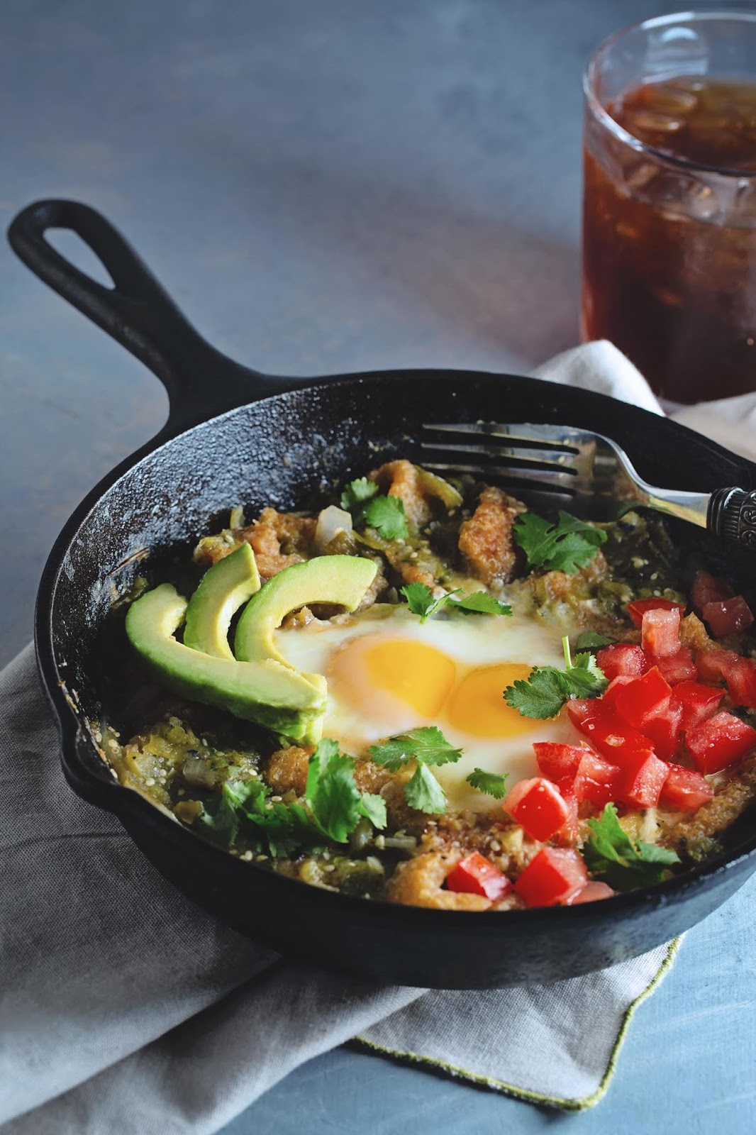 Chicharrones in Tomatillo Salsa Verde with Poached Eggs {cooking for one}