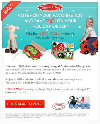 Get a Melissa & Doug 25% Off Coupon When You Take the North "Poll"