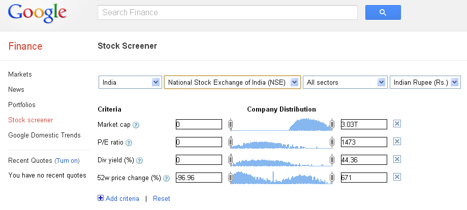 google finance stock screener india
