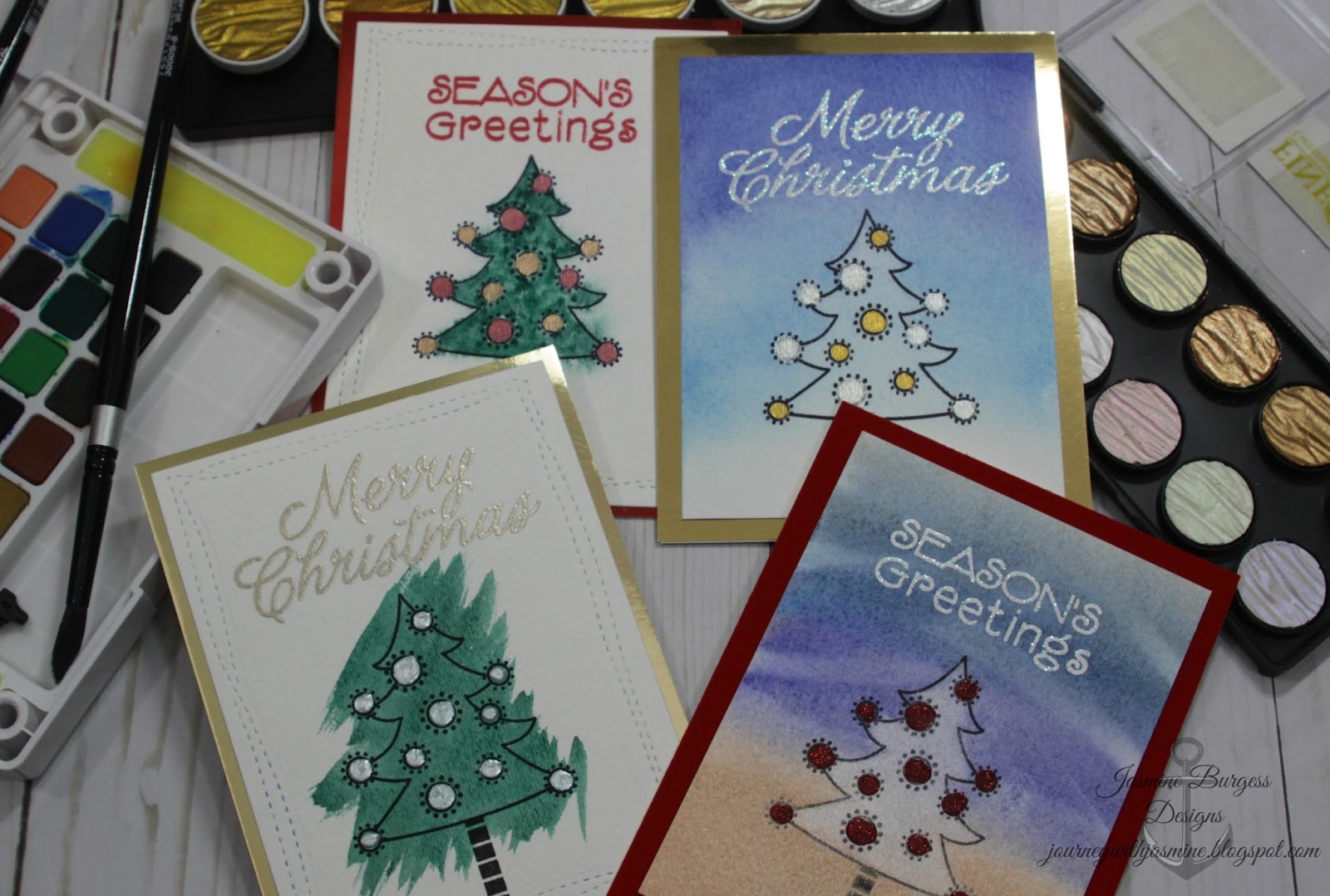 journeywithjasmine handmade christmas 2017 easy watercolor cards
