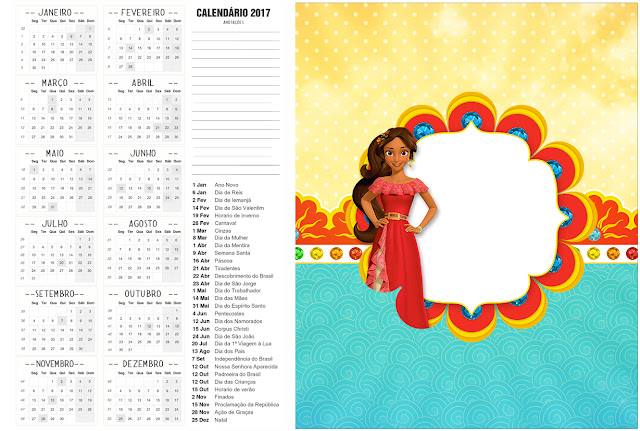 Elena de Avalor: Imprimibles Gratis para Fiestas. Calendario 2017 para imprimir gratis de Elena de Avalor.