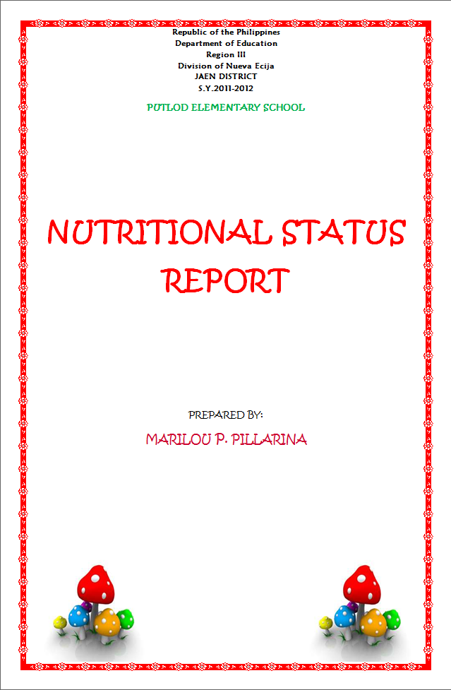INFINITY NUTRITIONAL STATUS REPORT front page sample