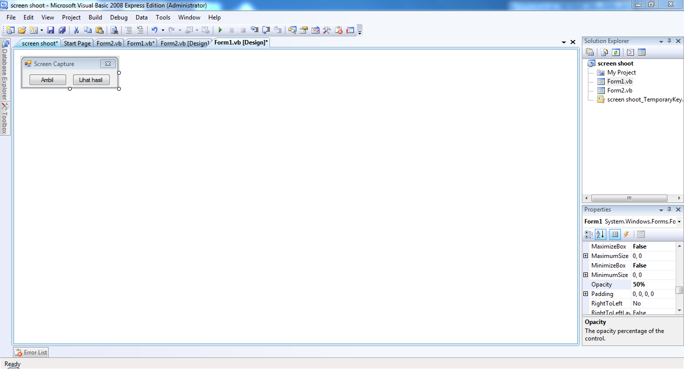 Membuat Screen Capture / Screen Shot menggunakan visual basic 2008 /vb ...