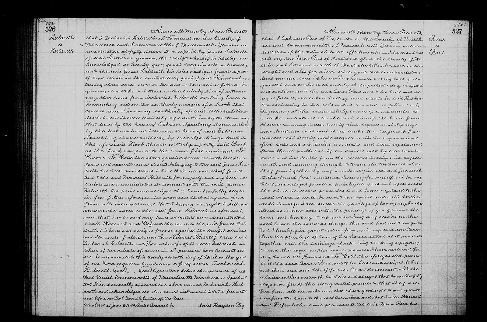 GeneaMusings Amanuensis Monday 1847 Deed of Zachariah Hildreth to