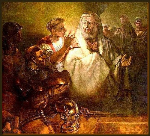 Imagen de la negación de San Pedro a Jesús por Rembrandt