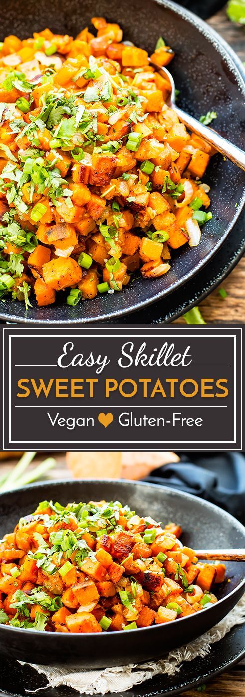 Easy skillet sweet potatoes make a quick side dish for any meal! This simple sweet potato recipe is gluten-free, vegetarian, dairy-free, paleo and vegan. Easy skillet sweet potatoes make a quick side dish for any meal! This simple sweet potato recipe is gluten-free, vegetarian, dairy-free, paleo and vegan.