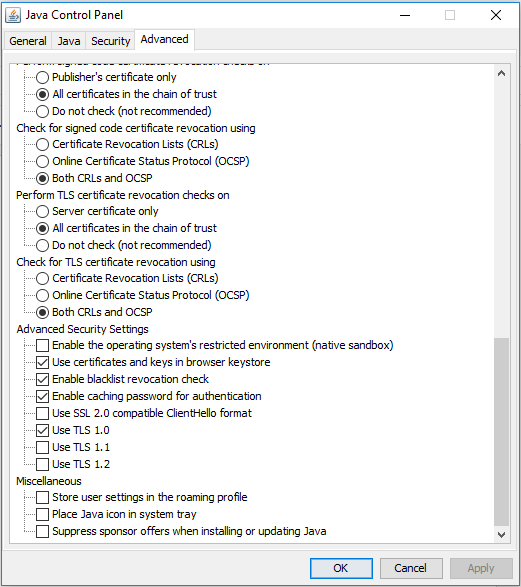 Configure Java Control Panel