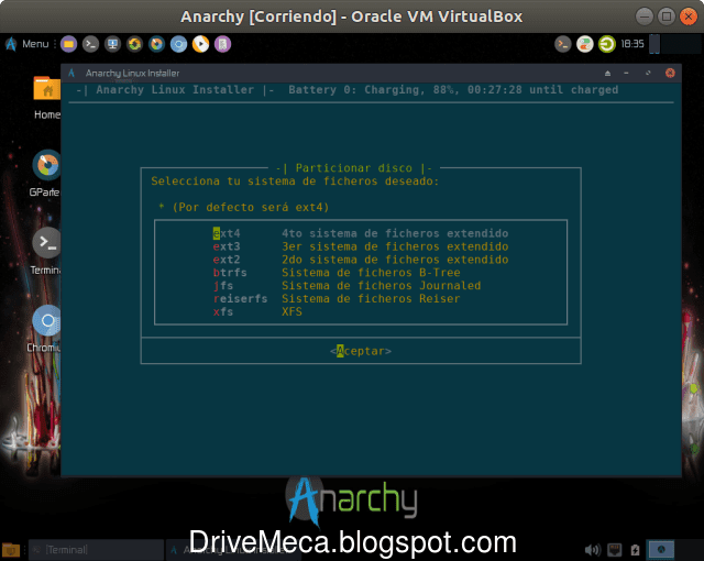 Elegimos el formato a darle a las particiones de nuestro disco Elegimos el formato a darle a las particiones de nuestro disco