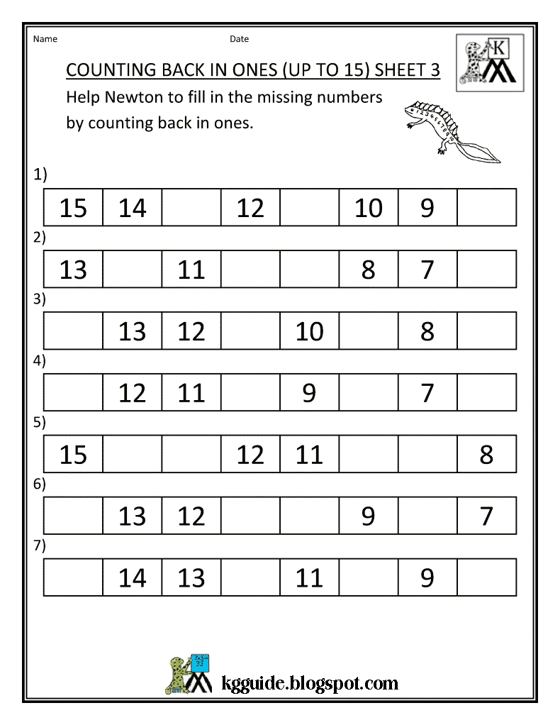 MATHS WORKSHEET FOR KINDERGARTEN (Missing Words