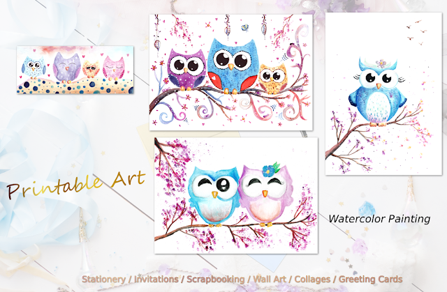 Watercolor Cute Owl Collection Watercolor Cute Owl Collection