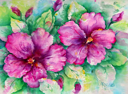 hibiscus watercolor lace martha kisling painting july heart