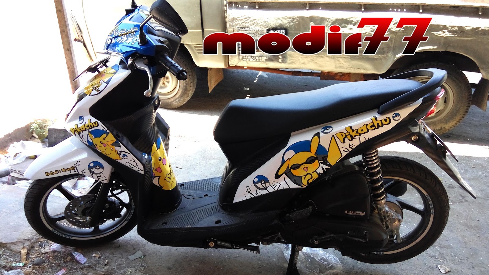 Modifikasi Honda BEAT 2015 Full Pikachu Anime Biru Putih MODIF 77