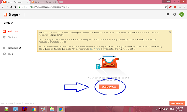 Clicking on create your blog. blogging, shiv sangal, create your blog,