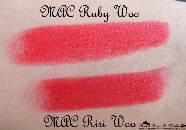 MAC RiRi Woo Review Swatches Pictures MAC RiRi Woo Ruby Woo Comparative Swatches