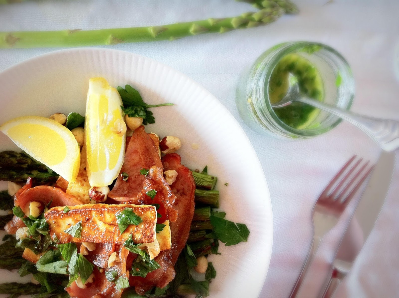 kayla marie's kitchen Asparagus, Bacon & Halloumi Salad with Mint