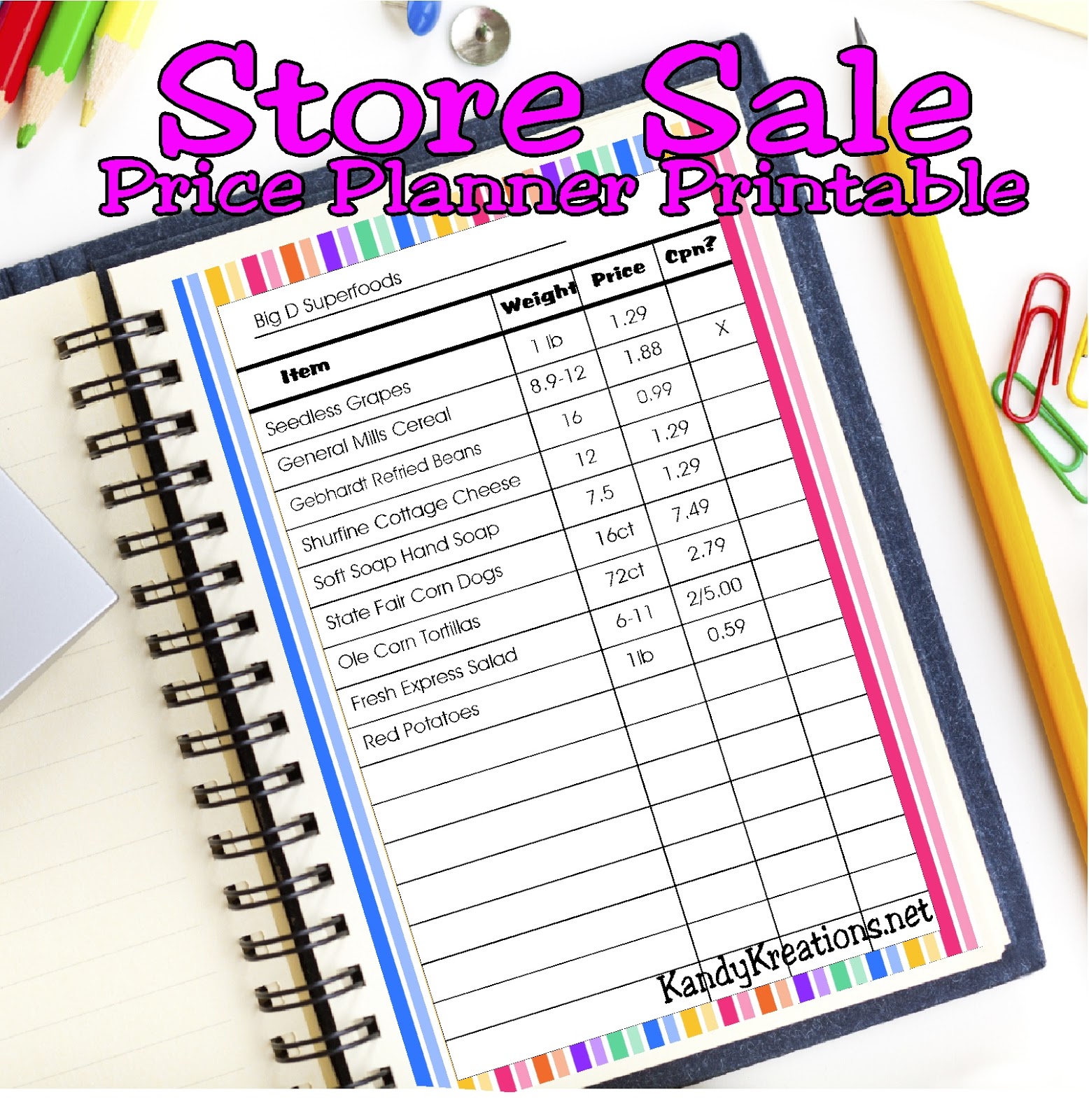 Store Sale Price Planner Printable