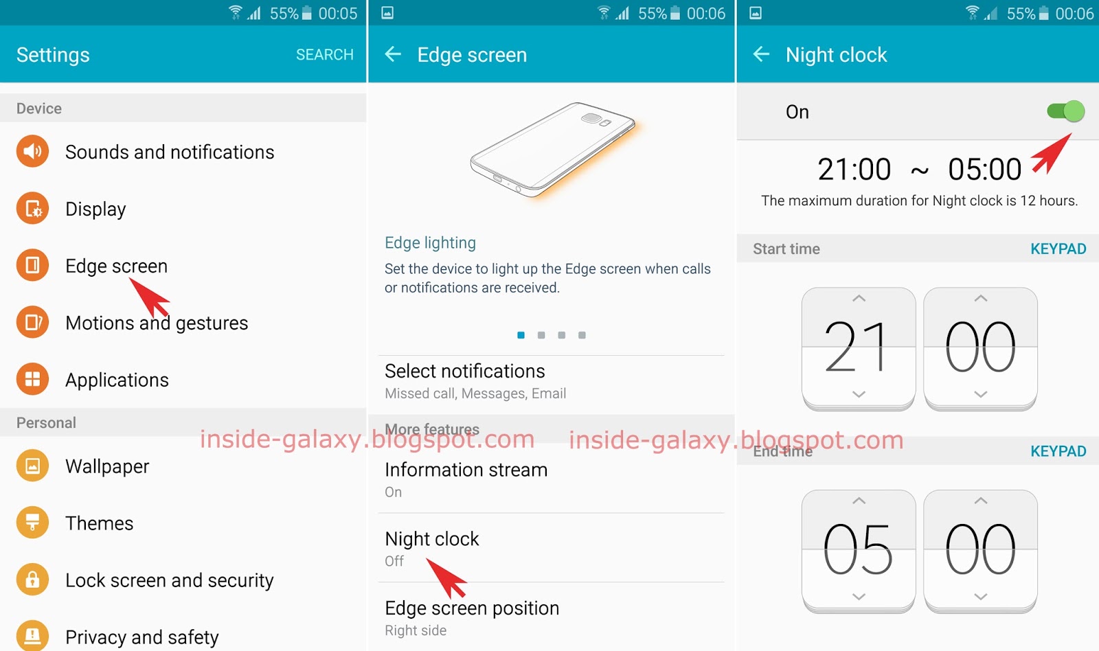 Inside Galaxy Samsung Galaxy S6 Edge How to Use Night Clock Feature