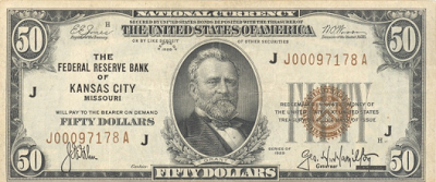 Federal Reserve Bank Note - issued in denominations under $100 by FDR