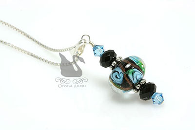 Aqua Flower Lampwork Crystal Pendant Necklace (P02) by Crystal Allure Aqua Flower Lampwork Crystal Pendant Necklace (P02)