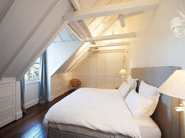 all white ceiling and beams