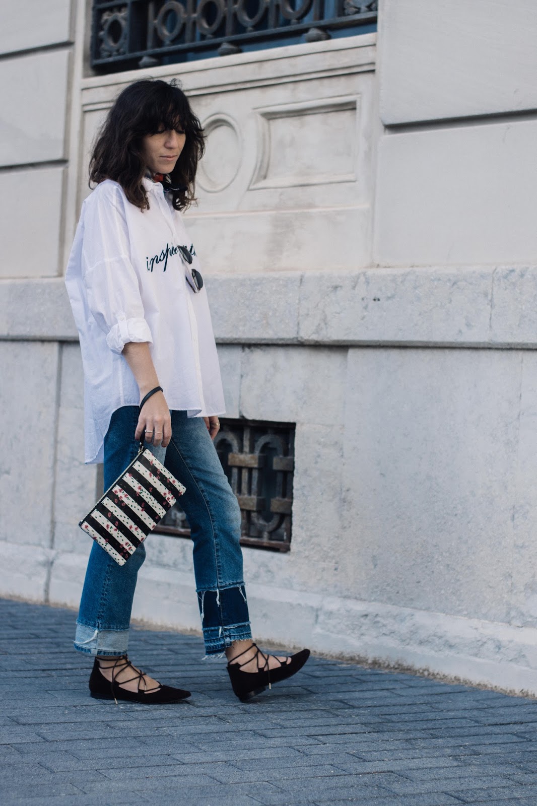 camisa Zara, flared jeans, lace up flats & Other Stories