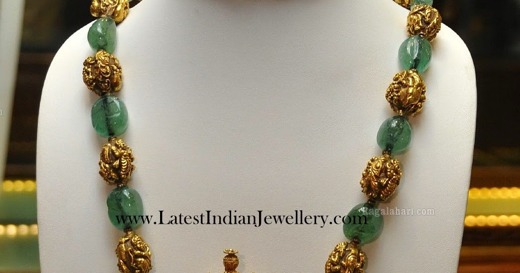 Emerald and Antique Gold Beads Necklace