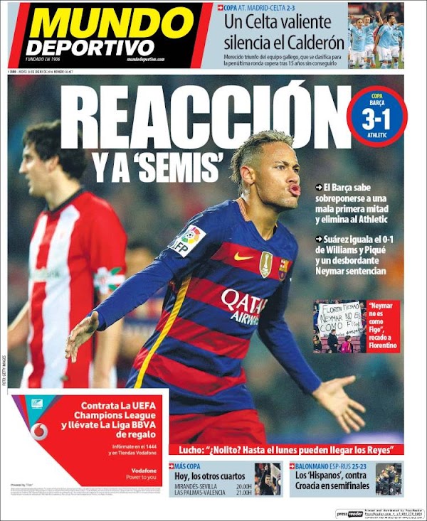 FC Barcelona, Mundo Deportivo: "Reacción y a Semis"