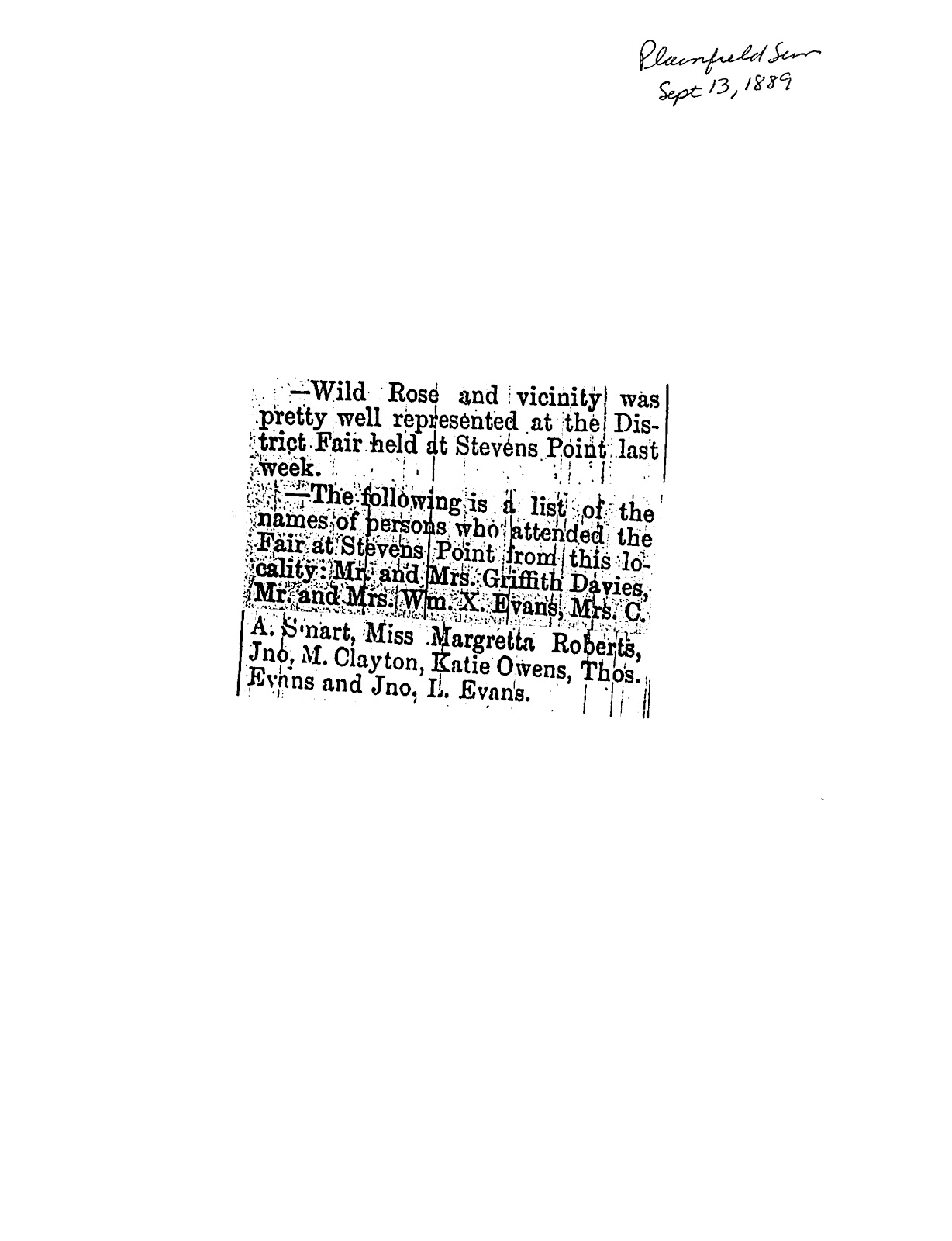 Pieces of Wild Rose, WI Area Genealogy and My Own Wild Rose Residents