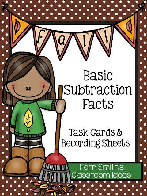 Fern Smith's Classroom Ideas Fall Subtraction Task Cards and Printables at TeacherspayTeachers Including Four Free Task Cards in the Preview Download.