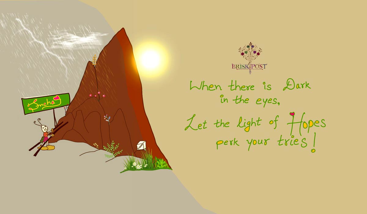 How to hope quote: How to hope and gain light, learn from ant climbing mountain with hope: quote cartoon by Sneha