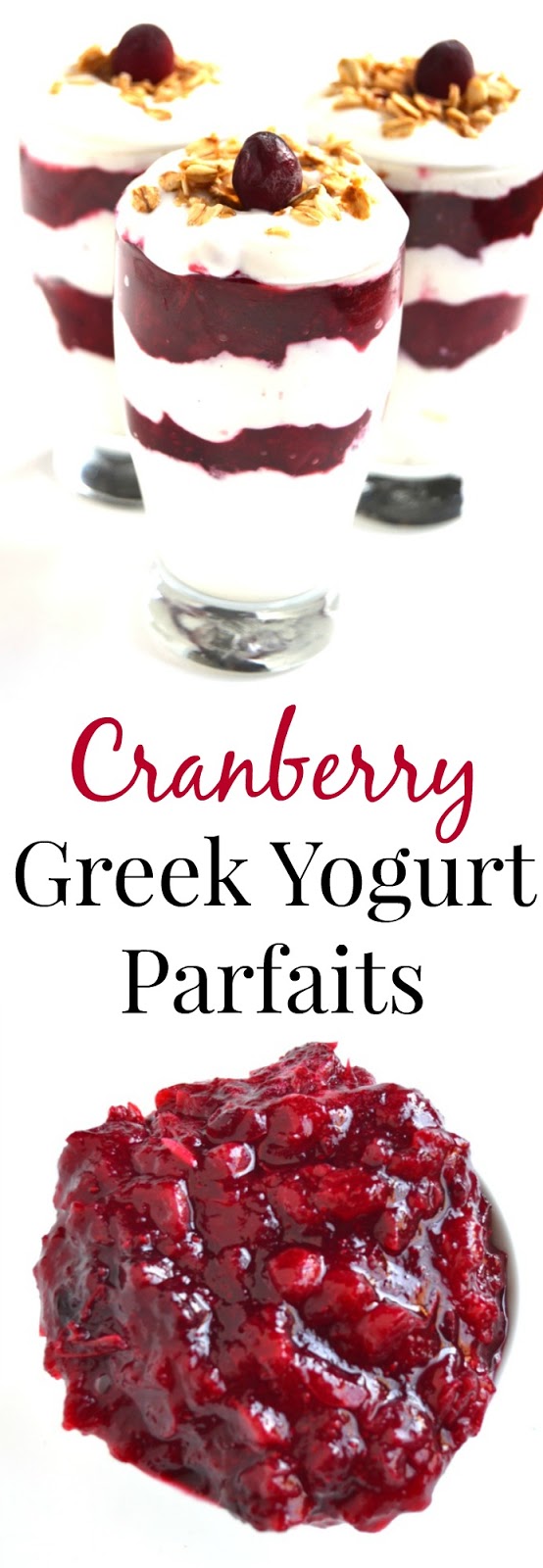  Cranberry Greek Yogurt Parfaits are full of flavor with fresh cranberry sauce, protein-packed Greek yogurt and crunchy granola for the perfect breakfast! www.nutritionistreviews.com