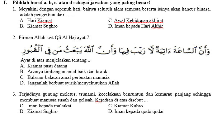 Contoh Soal Try Out Agama Islam Kelas 9